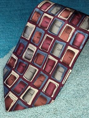 J Garcia Silk Necktie Desert Storm Collection 52 Tie Burgundy Rust Blue Abstract
